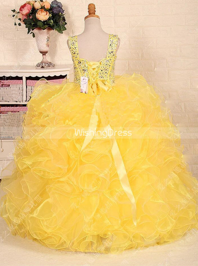 Yellow Little Princess Gowns Ruffled Stunning Little Girls Pageant Dresses GPD0050
