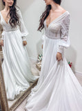 Boho Long Sleeve Wedding Dress,Chiffon Beach Wedding Dress,WD00940