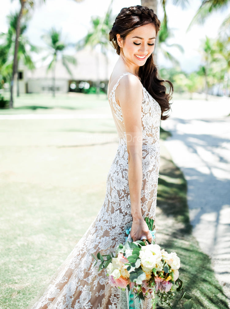 Sheath Lace Wedding Dress,Champagne Destination Wedding Dress,WD00943 - Wishingdress Sheath Lace Wedding Dress,Champagne Destination Wedding Dress,WD00943 - Wishingdress