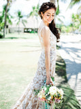 Sheath Lace Wedding Dress,Champagne Destination Wedding Dress,WD00943
