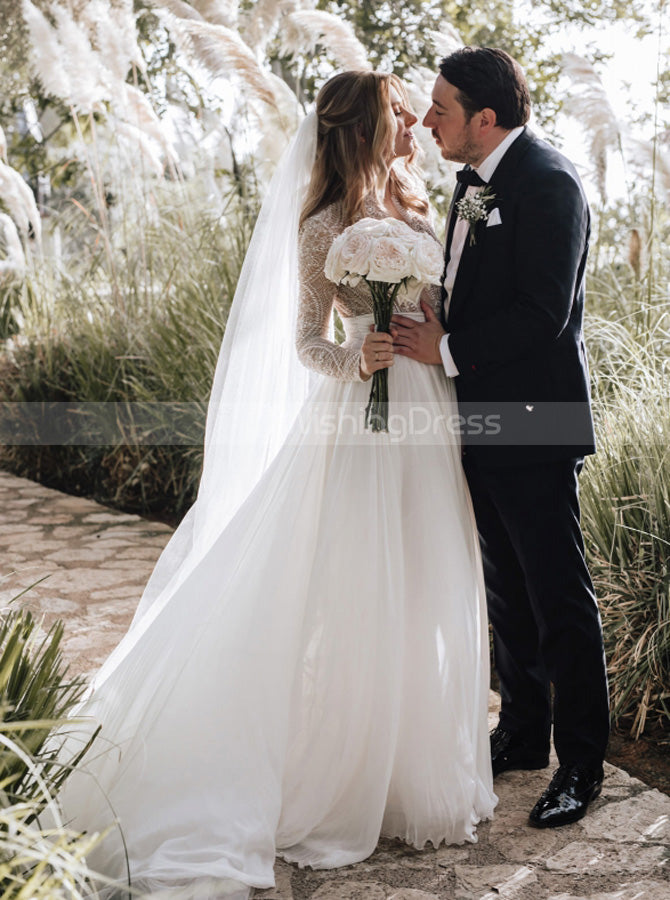 Elegant Long Sleeve Wedding Dress,Destination Bridal Gown,WD00947 - Wishingdress Elegant Long Sleeve Wedding Dress,Destination Bridal Gown,WD00947 - Wishingdress