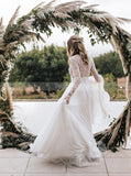 Elegant Long Sleeve Wedding Dress,Destination Bridal Gown,WD00947