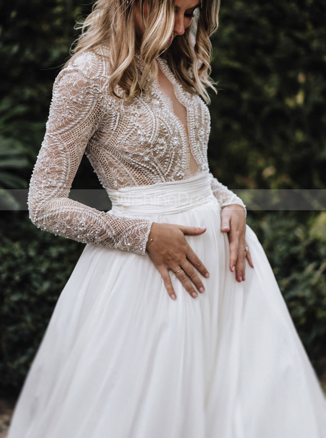 Elegant Long Sleeve Wedding Dress,Destination Bridal Gown,WD00947 - Wishingdress Elegant Long Sleeve Wedding Dress,Destination Bridal Gown,WD00947 - Wishingdress