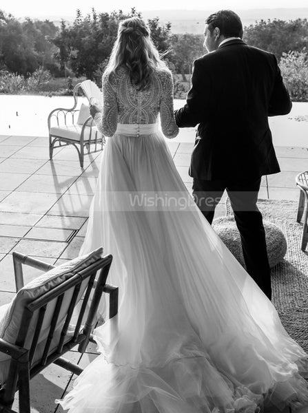 Elegant Long Sleeve Wedding Dress,Destination Bridal Gown,WD00947