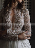 Elegant Long Sleeve Wedding Dress,Destination Bridal Gown,WD00947