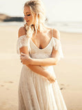 Lace Beach Wedding Dress,Lace Up Back Destination Wedding Dress,WD00954