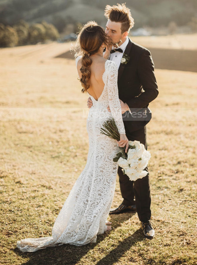 Long Sleeve Lace Wedding Dress,Backless Wedding Dress,WD00955 - Wishingdress Long Sleeve Lace Wedding Dress,Backless Wedding Dress,WD00955 - Wishingdress