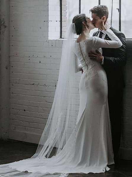 Fit And Flare Wedding Dress,Modest Long Sleeve Bridal Gown,WD00965