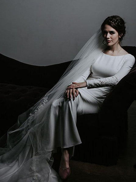 Fit And Flare Wedding Dress,Modest Long Sleeve Bridal Gown,WD00965