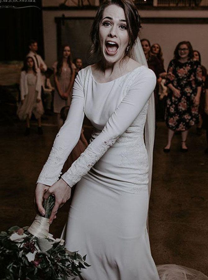 Fit And Flare Wedding Dress,Modest Long Sleeve Bridal Gown,WD00965 - Wishingdress Fit And Flare Wedding Dress,Modest Long Sleeve Bridal Gown,WD00965 - Wishingdress