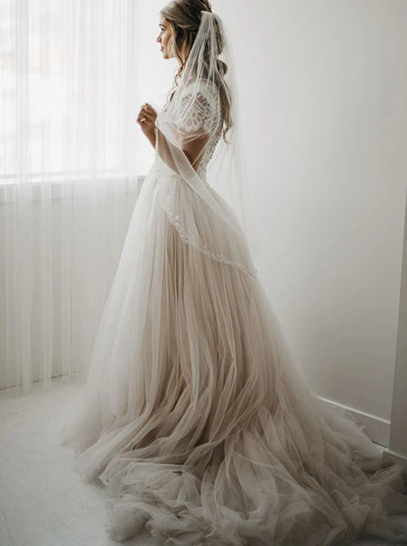 A-line Destination Wedding Dress,Boho Wedding Dress,WD00958