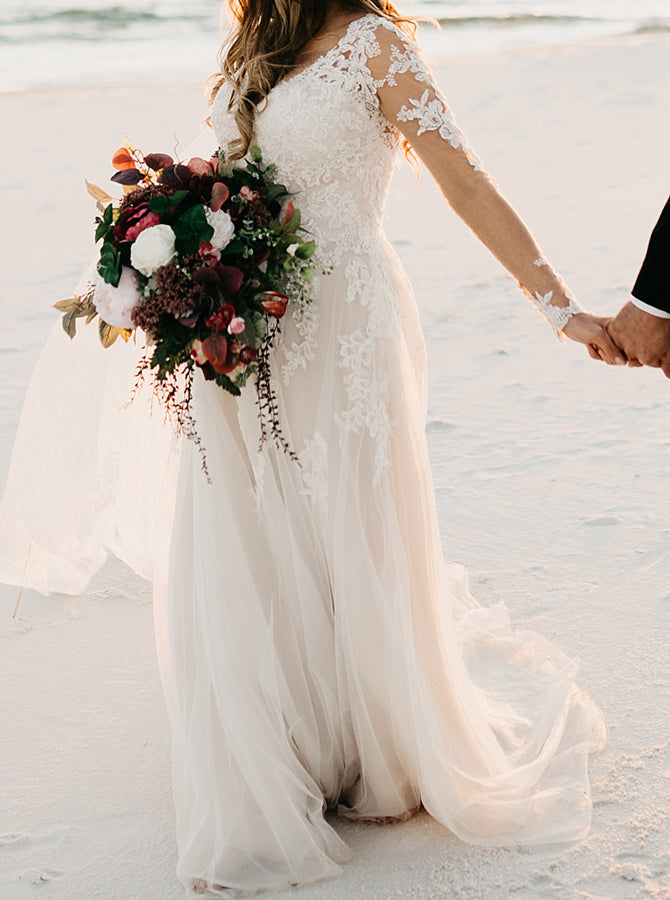 Timeless A-Line Wedding Dress,Long Sleeve Plus Size Bridal Dress,WD00960, US14W / White Timeless A-Line Wedding Dress,Long Sleeve Plus Size Bridal Dress,WD00960, US14W / White