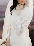 Fitted Lace-appliqued Wedding Dress,Modest Bridal Dress With Sleeve,WD00961