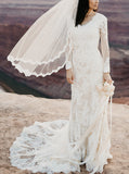 Fitted Lace-appliqued Wedding Dress,Modest Bridal Dress With Sleeve,WD00961