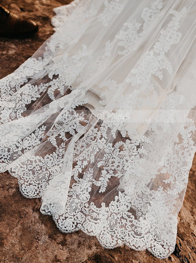 Fitted Lace-appliqued Wedding Dress,Modest Bridal Dress With Sleeve,WD - Wishingdress Fitted Lace-appliqued Wedding Dress,Modest Bridal Dress With Sleeve,WD - Wishingdress
