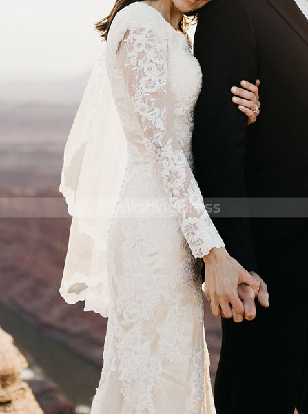 Fitted Lace-appliqued Wedding Dress,Modest Bridal Dress With Sleeve,WD00961