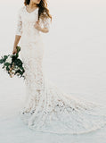 Trumpet Lace Wedding Dress,Lace Up Back Modest Bridal Dress,WD00964