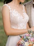 A-line Illusion Neck Wedding Dress,Destination Bridal Gown,WD00966