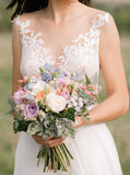 A-line Illusion Neck Wedding Dress,Destination Bridal Gown,WD00966