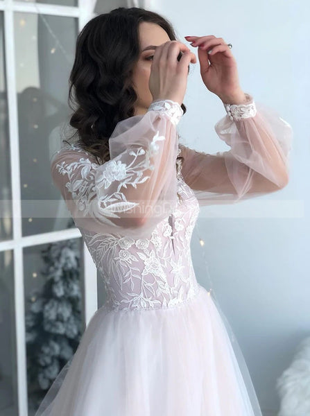 Gorgeous A-line Bridal Gown,Bishop Sleeves Wedding Dress,WD00967