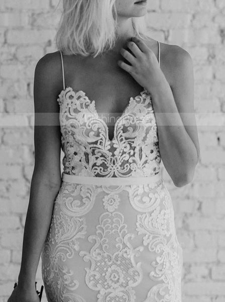 Spaghetti Straps Lace Wedding Dress,Fit And Flare Bridal Gown,WD00968 - Wishingdress Spaghetti Straps Lace Wedding Dress,Fit And Flare Bridal Gown,WD00968 - Wishingdress