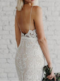 Spaghetti Straps Lace Wedding Dress,Fit And Flare Bridal Gown,WD00968