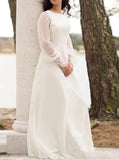 Elegant Backless Wedding Dress,Chiffon Bridal Dress With Bishop Sleeves,WD00971