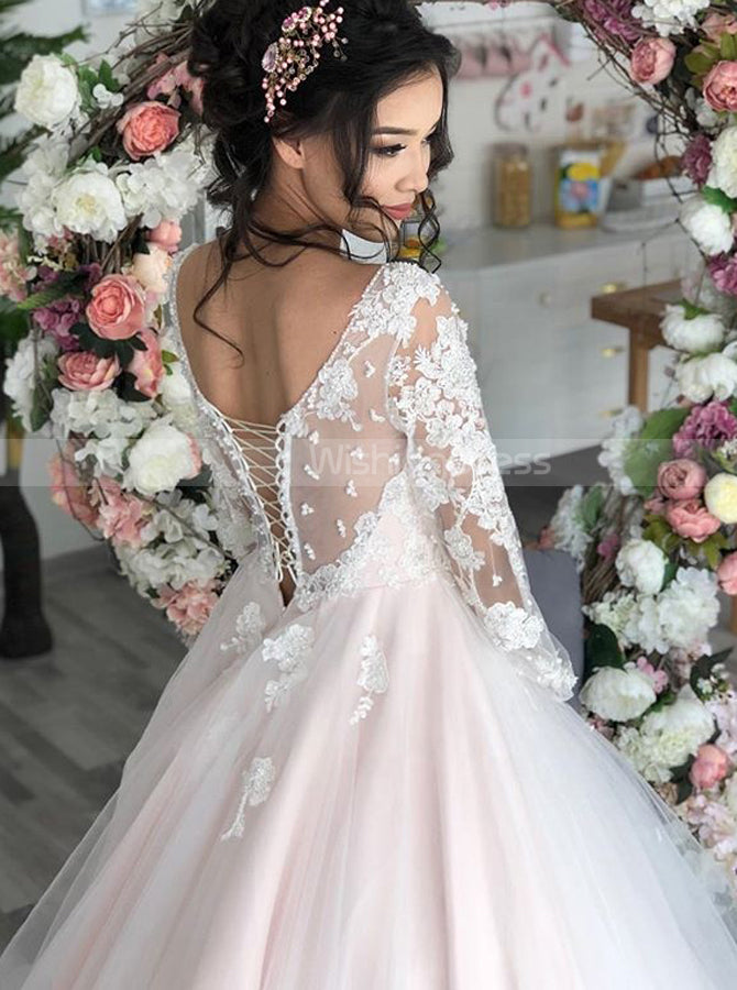 Princess Long Sleeve Wedding Dress,Blush Pink Bridal Gown,WD00972 - Wishingdress Princess Long Sleeve Wedding Dress,Blush Pink Bridal Gown,WD00972 - Wishingdress