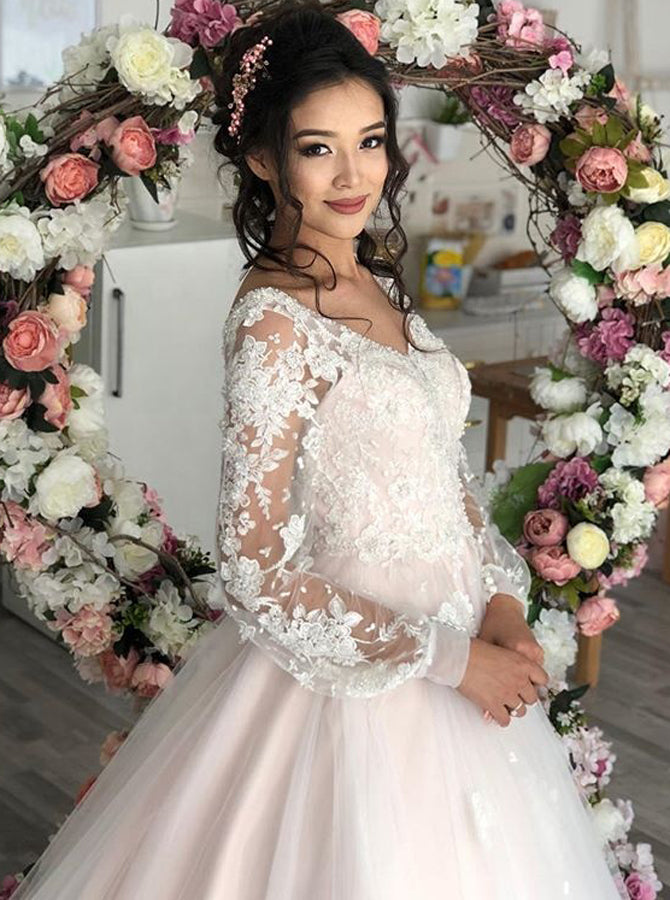 Princess Long Sleeve Wedding Dress,Blush Pink Bridal Gown,WD00972 - Wishingdress Princess Long Sleeve Wedding Dress,Blush Pink Bridal Gown,WD00972 - Wishingdress