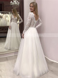 A-line Wedding Dress With Long Sleeves,Fitted Lace Bodice Tulle Skirt Wedding Dress,WD00974