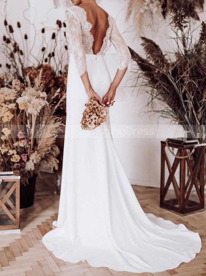 fit and flare wedding dress with slit Fitted Long Sleeve Slit Bridal Gown by Adrianna Papell 31143