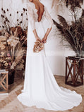 Illusion Neckline Wedding Dress With Slit,Fit And Flare Wedding Dress,WD00979