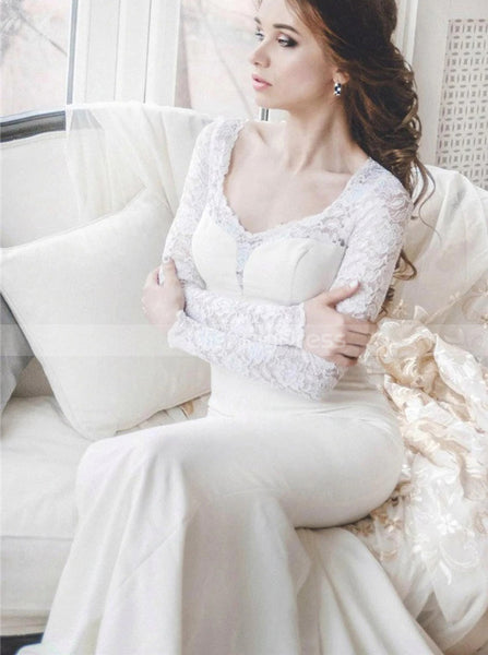 Modest Trumpet Wedding Dress,Long Sleeve Bridal Dress,WD00984
