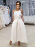 Modern Satin Wedding Dress,Ankle Length Destination Wedding Dress,WD00987