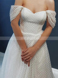 Off The Shoulder Wedding Dress,Dotted Tulle Wedding Dress With Slit,WD00985