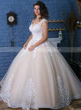 Princess Wedding Gown,Champagne Bridal Gown With White Lace Appliques,WD00989