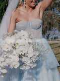 SkyBlue Sweetheart Neckline Wedding Dress,Layered Skirt Dreamy Wedding Dress,WD01004