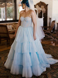 SkyBlue Sweetheart Neckline Wedding Dress,Layered Skirt Dreamy Wedding Dress,WD01004