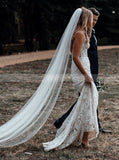 Fitted Lace Wedding Dress,Spaghetti Straps Bridal Dress,WD01007