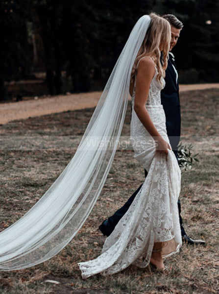 Fitted Lace Wedding Dress,Spaghetti Straps Bridal Dress,WD01007