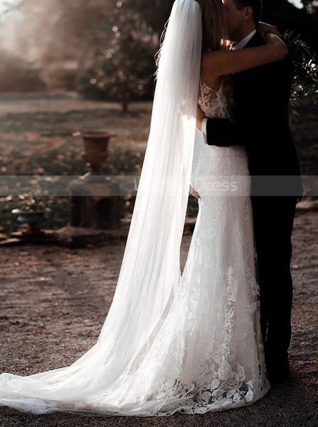 Fitted Lace Wedding Dress,Spaghetti Straps Bridal Dress,WD01007