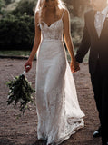Fitted Lace Wedding Dress,Spaghetti Straps Bridal Dress,WD01007