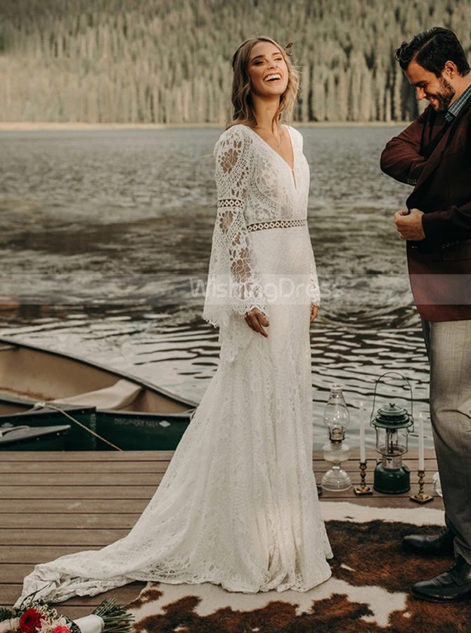 Boho Wedding Dress,Bell Sleeve Lace Bridal Dress,WD01009 - Wishingdress Boho Wedding Dress,Bell Sleeve Lace Bridal Dress,WD01009 - Wishingdress