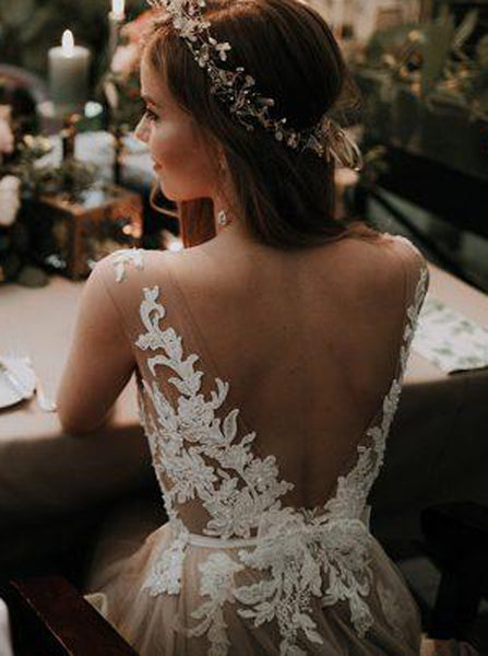 A-line V-neck Wedding Dress,Destination Wedding Dress,WD01011