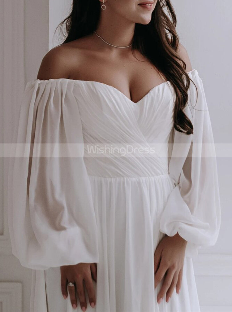 Off The Shoulder Chiffon Plus Size Wedding Dress,Casual Wedding Dress - Wishingdress Off The Shoulder Chiffon Plus Size Wedding Dress,Casual Wedding Dress - Wishingdress