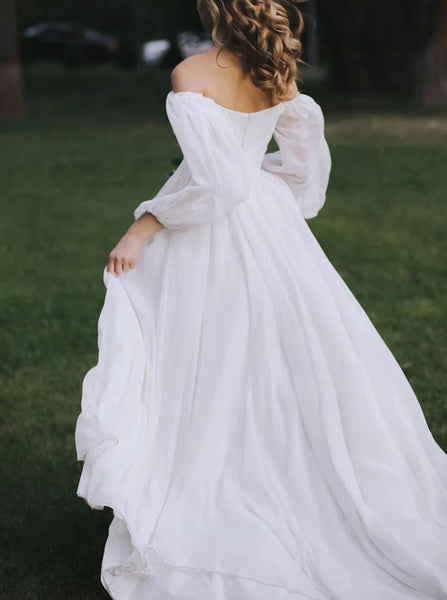 Off The Shoulder Chiffon Plus Size Wedding Dress,Casual Wedding Dress With Sleeves,WD01012