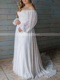 Off The Shoulder Chiffon Plus Size Wedding Dress,Casual Wedding Dress With Sleeves,WD01012