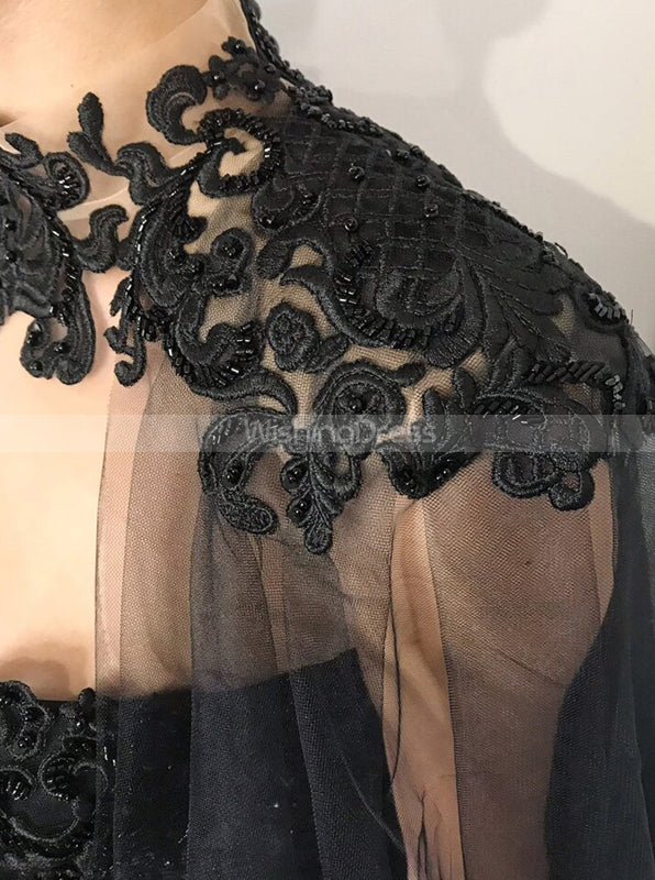 Black Wedding Dress With Cape Sleeve,Floor Length Black Bridal Gown,WD - Wishingdress Black Wedding Dress With Cape Sleeve,Floor Length Black Bridal Gown,WD - Wishingdress