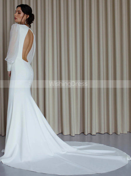 Modern Trumpet Wedding Dress,Open Back Wedding Dress,WD01016