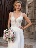 Destination Wedding Dress With Slit,Chiffon Open Back Bridal Dress,WD01028